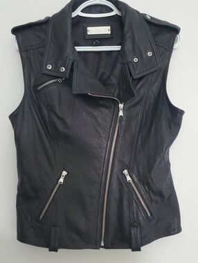 Danier Black Leather Biker Moto Vest